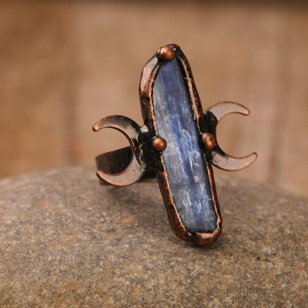 Olivenorma Kyanite Double Moon Healing Adjustable Ring - image 2