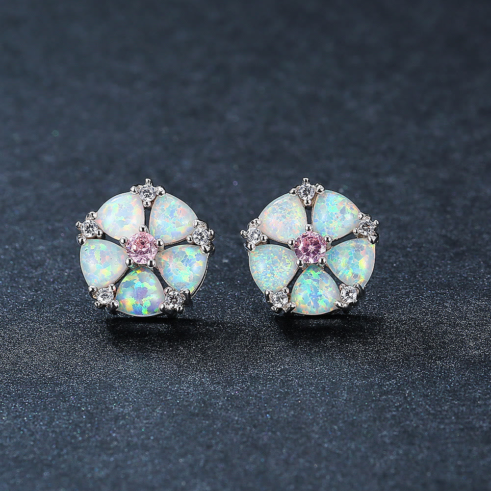 Olivenorma Opal Flower Shaped Earrings - White Opal&Pink Zircon - image 11