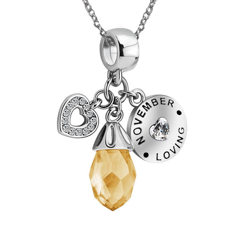 Olivenorma Diamond Heart Pendant Birthstone Necklace - November&Citrine - image 10