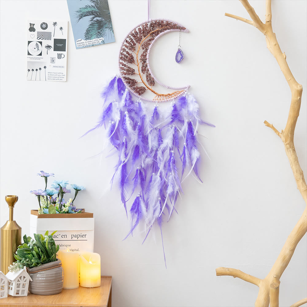 Olivenorma Natural Gravel Woven Tree of Life Moon Dream Catcher - Strawberry Quartz - image 35