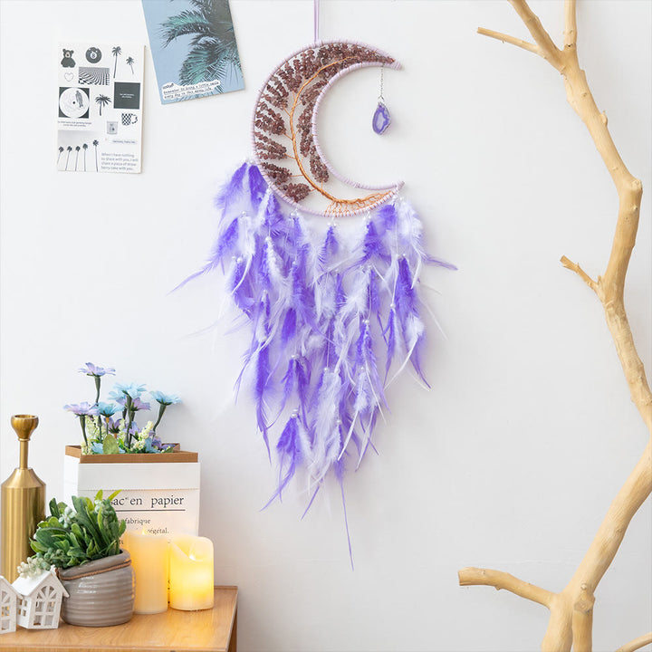 Olivenorma Natural Gravel Woven Tree of Life Moon Dream Catcher - Strawberry Quartz - image 35
