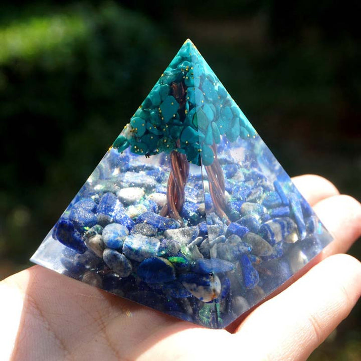Olivenorma Lapis Lazuli With Turquoise Tree Of Life Orgone Pyramid - image 3