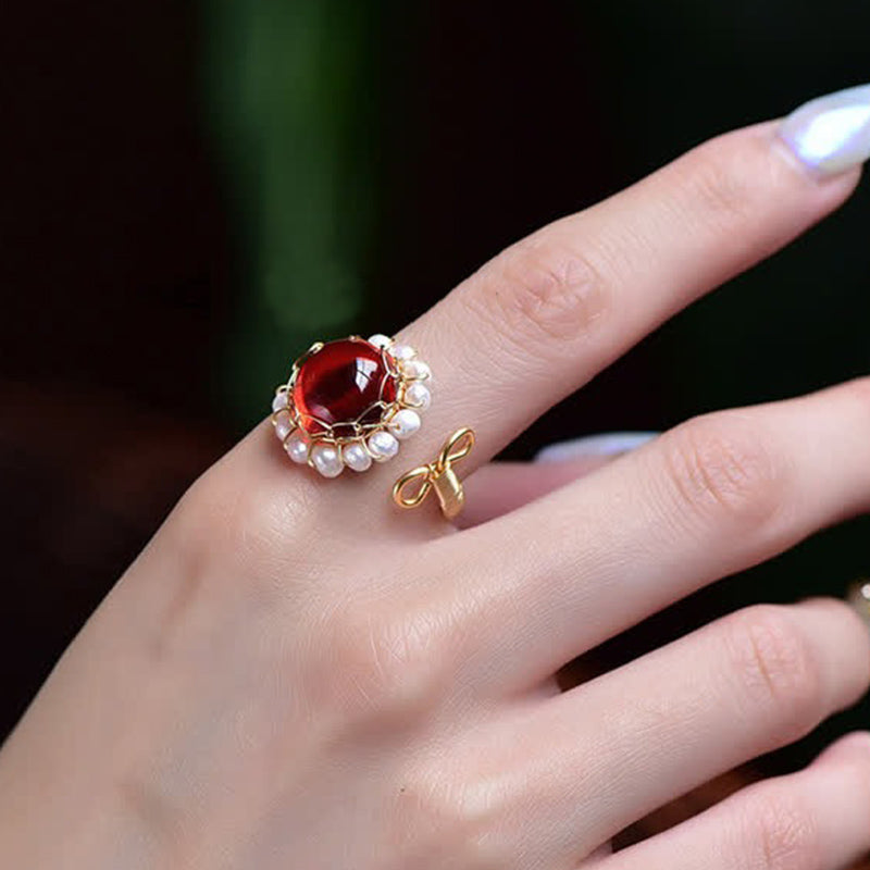 Red Quartz With Pearl Healing Ring - image 1