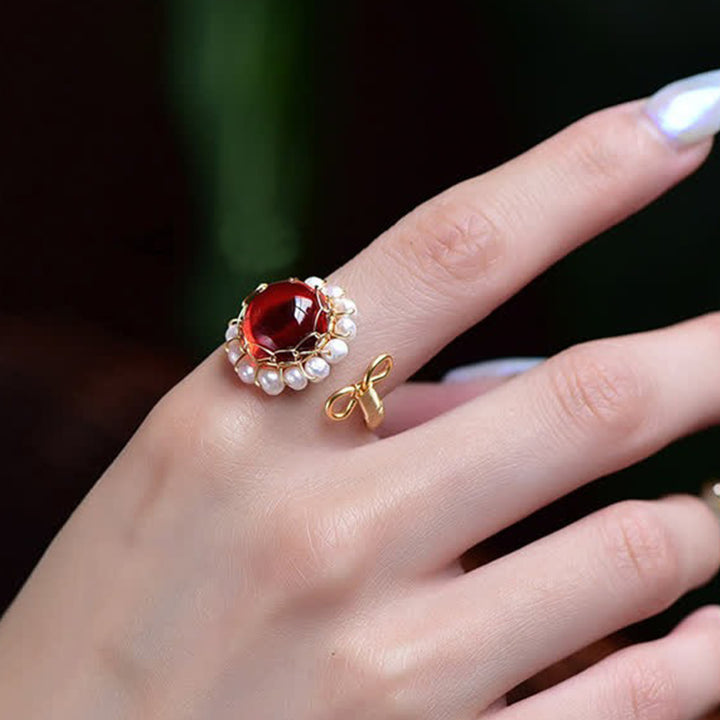 Red Quartz With Pearl Healing Ring - image 1