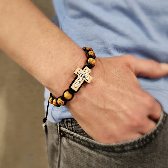 Olivenorma Cross Jesus Wooden Rosary Wrap Bracelet - image 1