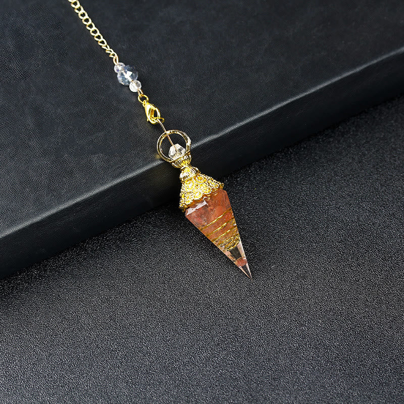 Olivenorma Natural Crystal Resin Hexagonal Pyramid Pendulum - Strawberry Quartz - image 61