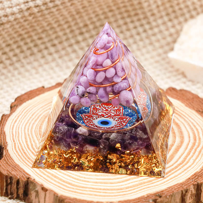Olivenorma Amethyst With Purple Jade Hamsa Protection Orgone Pyramid - 10*10cm - YES PLEASE $8 - image 0
