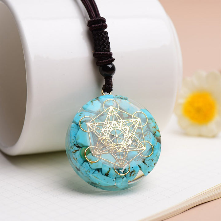 Olivenorma Red Jasper Lapis Lazuli Turquoise Metatron's Cube Symbol Necklace - Turquoise - image 5