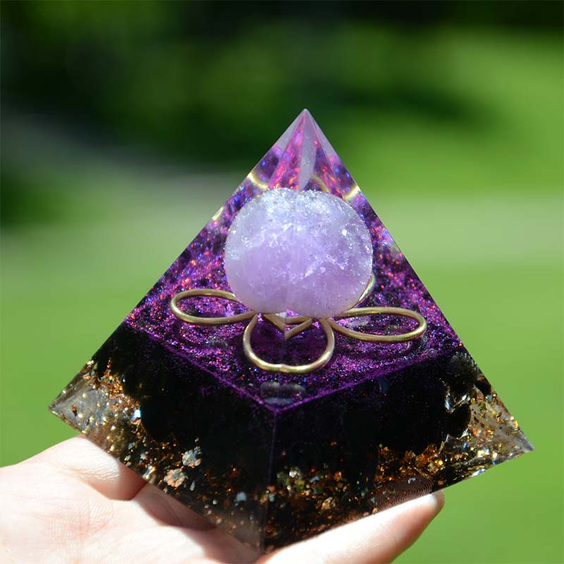 Amethyst Sphere with Obsidian Orgone Pyramid - image 2