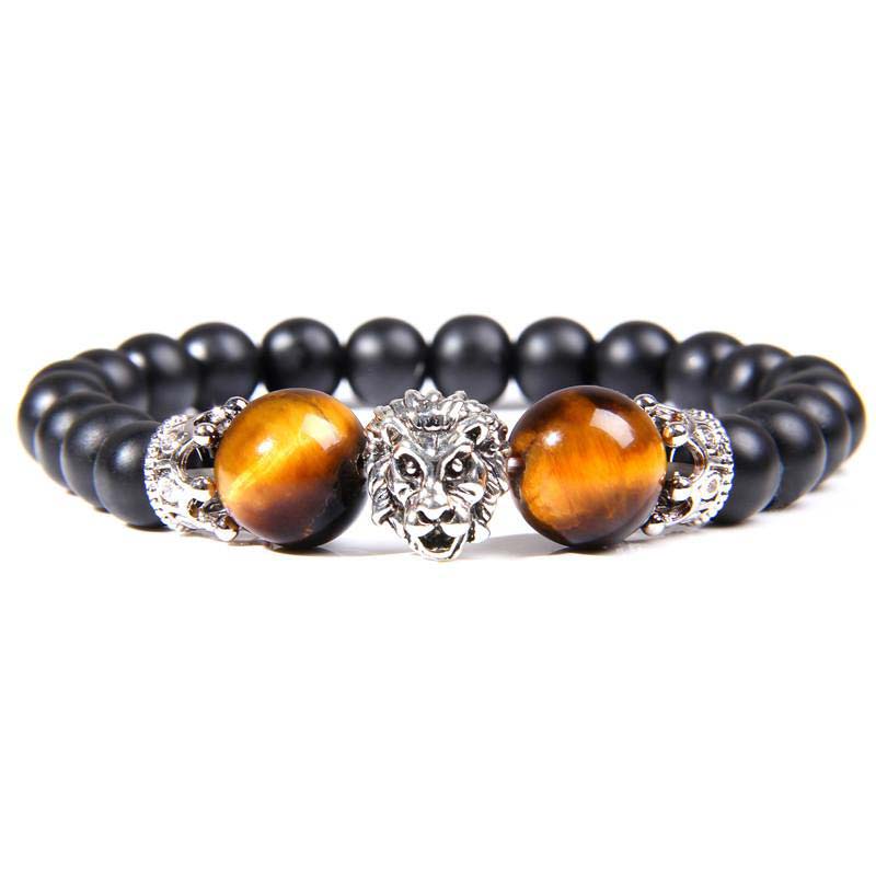 Olivenorma Natural Crystal Stone Lion Symbol Bracelet - Black Tourmaline&Tiger Eye - Silver - image 7