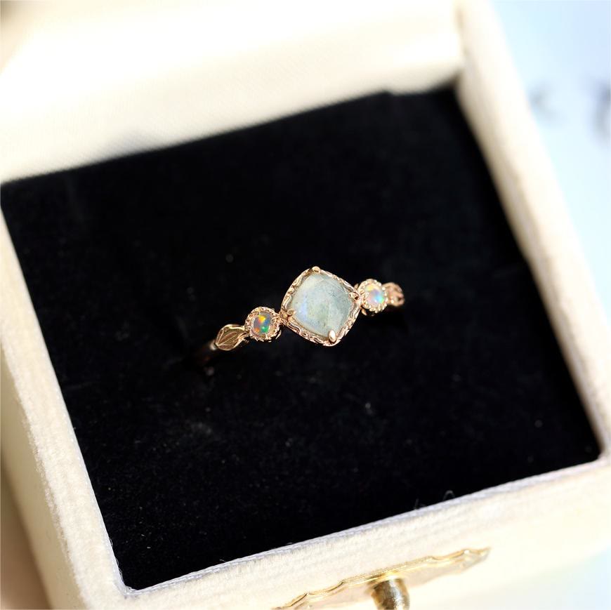Olivenorma Natural Labradorite Square Stone Ring Necklace - image 10