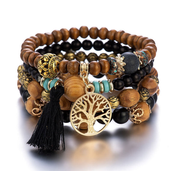 Olivenorma Bohemia Tree Of Life Beaded Bracelet Set (4 Pcs) - Black Onyx&Picture Jasper - image 9