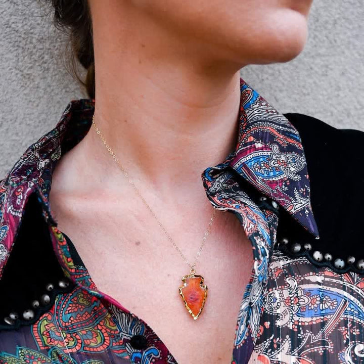 Carnelian Leaf Shape Gold Edged Crystal Necklace - image 1