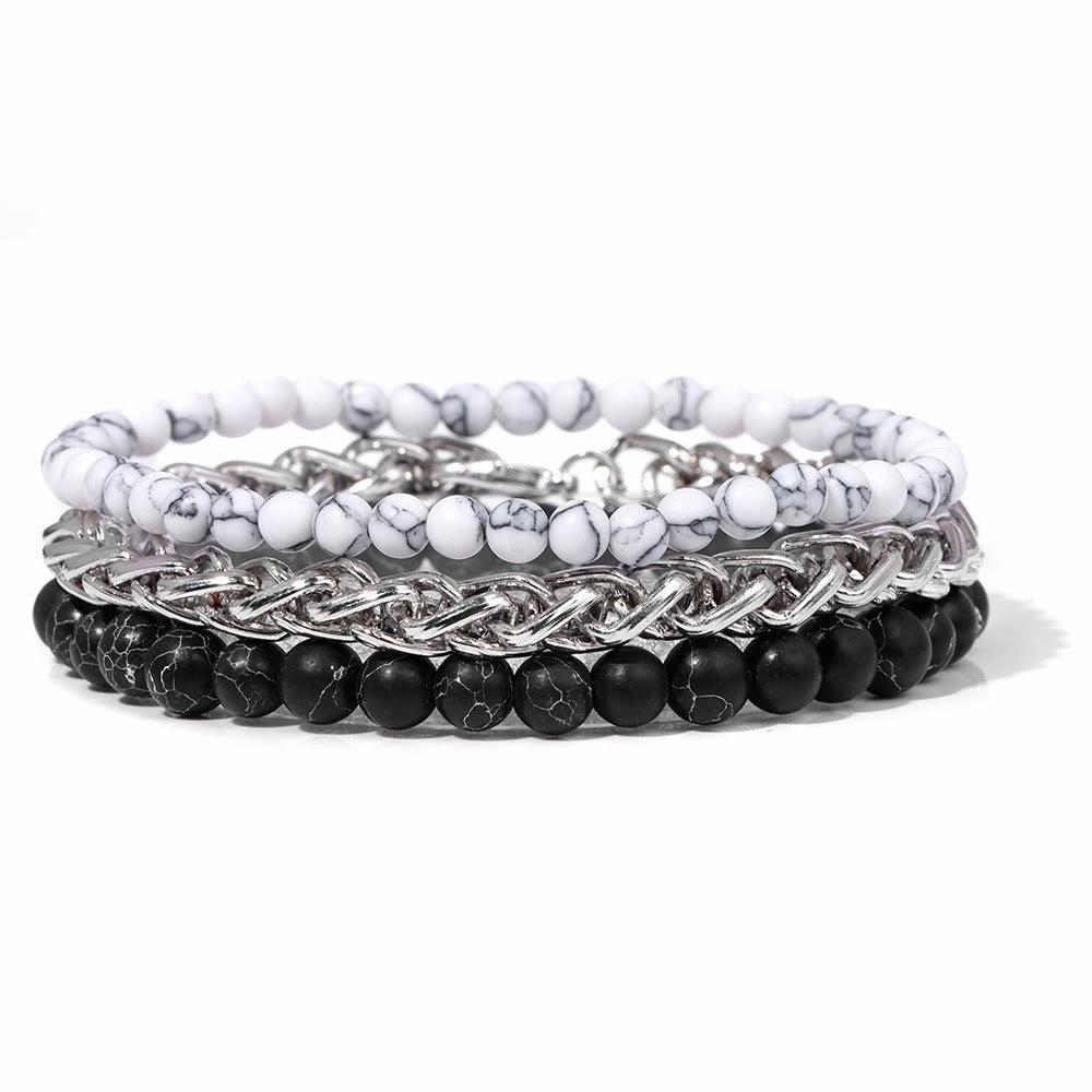 Olivenorma "Peace And Calm" White & Black Turquoise Bracelet Set - White & Black Turquoise - image 0