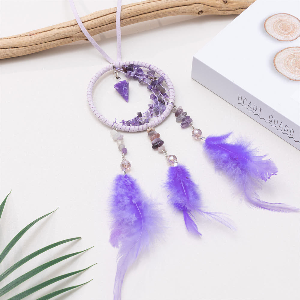 Olivenorma Amethyst Pendant Small Crescent Feather Dream Catcher - image 6