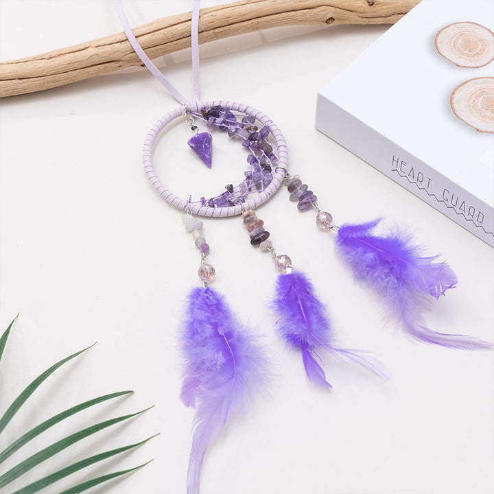Olivenorma Amethyst Pendant Small Crescent Feather Dream Catcher - image 6