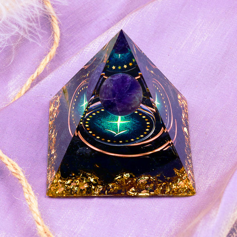 Olivenorma Amethyst Sphere With Obsidian Zodiac Sagittarius Orgone Pyramid - image 1