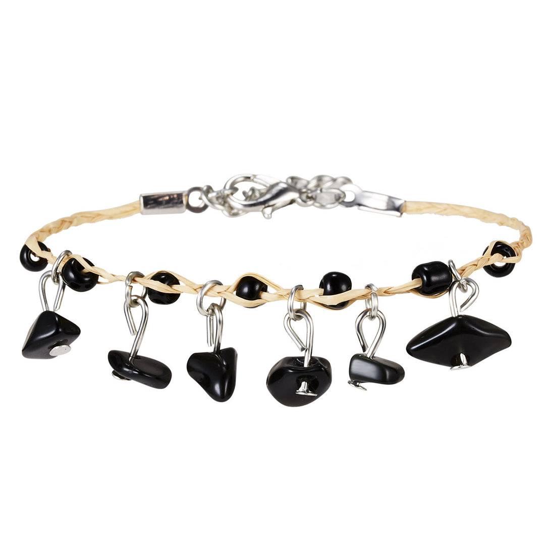 Olivenorma Amethyst Tiger Eye Obsidian Tassel Gravel Braided Bracelet - Obsidian - image 8