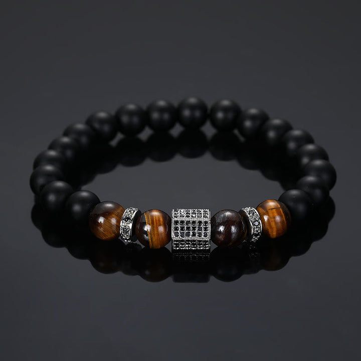 Olivenorma Men's Frosted Black Bead Tiger Eye Bracelet - Frosted Surface - Silver - image 12