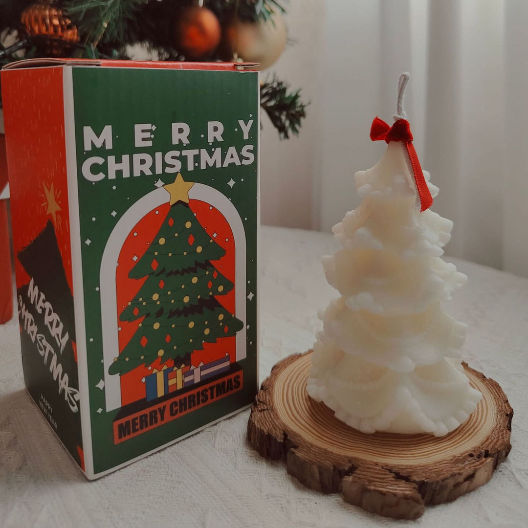 Olivenorma Carved Christmas Tree Candle - White Christmas Tree-7*12cm - image 5