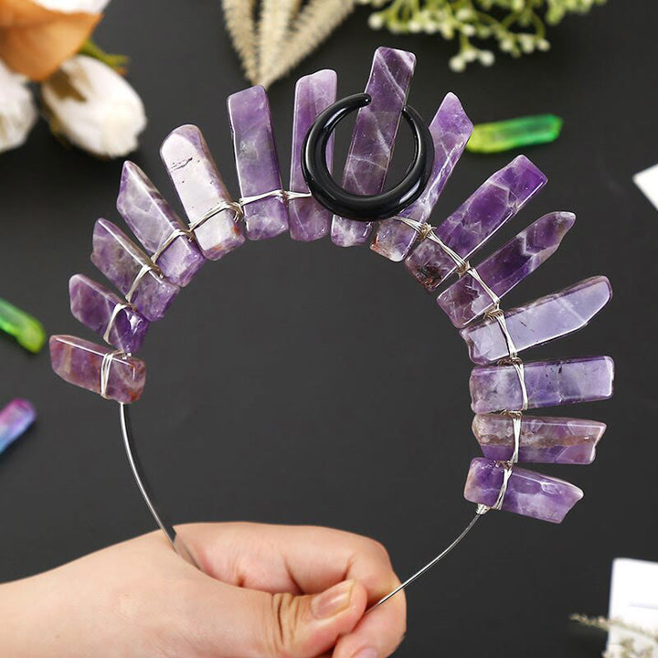 Olivenorma Three Dimensional Moon Star Flat Tube Crystal Crown - Amethyst & Black Moon - image 4