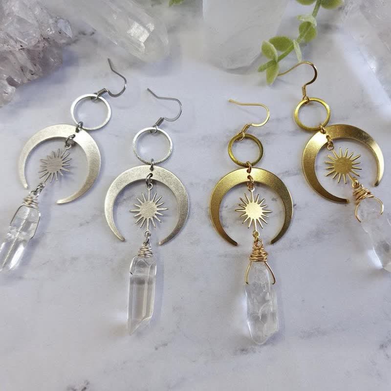 Olivenorma Clear Crystal Crescent Moon With Sun Earrings - image 7