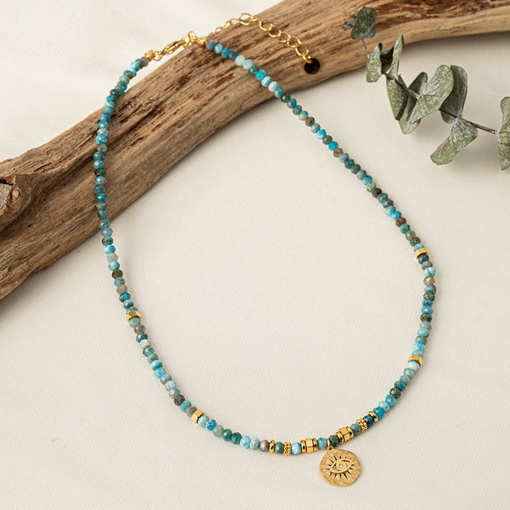 Olivenorma Natural Blue Turquoise Beaded Evil Eye Necklace - Blue Turquoise - image 0