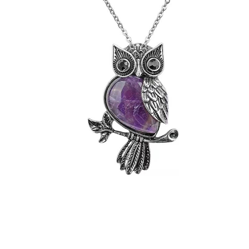Olivenorma Natural Stone Owl Necklace - Amethyst - image 1