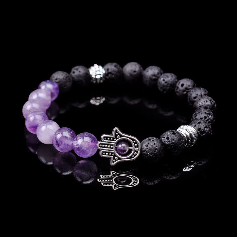 Olivenorma Handmade Natural Stone Beads Hamsa Pendant Bracelet - HAMSA&Amethyst - image 1