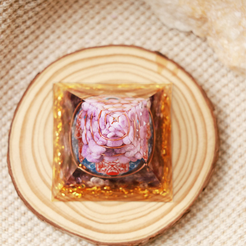 Olivenorma Amethyst With Purple Jade Hamsa Protection Orgone Pyramid - image 4