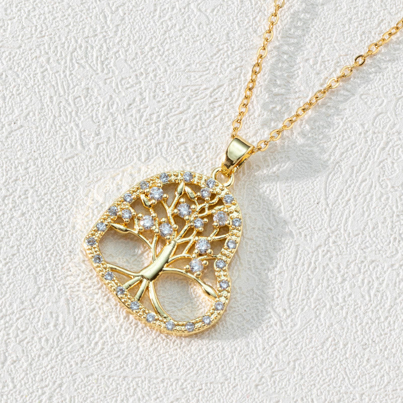 Olivenorma Zircon Round Hollow Tree of Life Pendant Clavicle Necklace - Heart Shape White Zircon & Tree of Life - image 2
