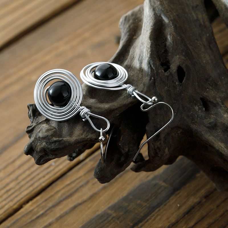 Olivenorma Obsidian Punk Metal Wirewrap Infinity Hoop Earrings - image 2