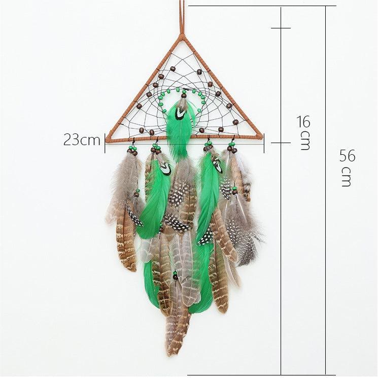 Olivenorma Natural Green Wooden Beads Peacock Feather Dream Catcher - Triangle - Without Lights - image 11