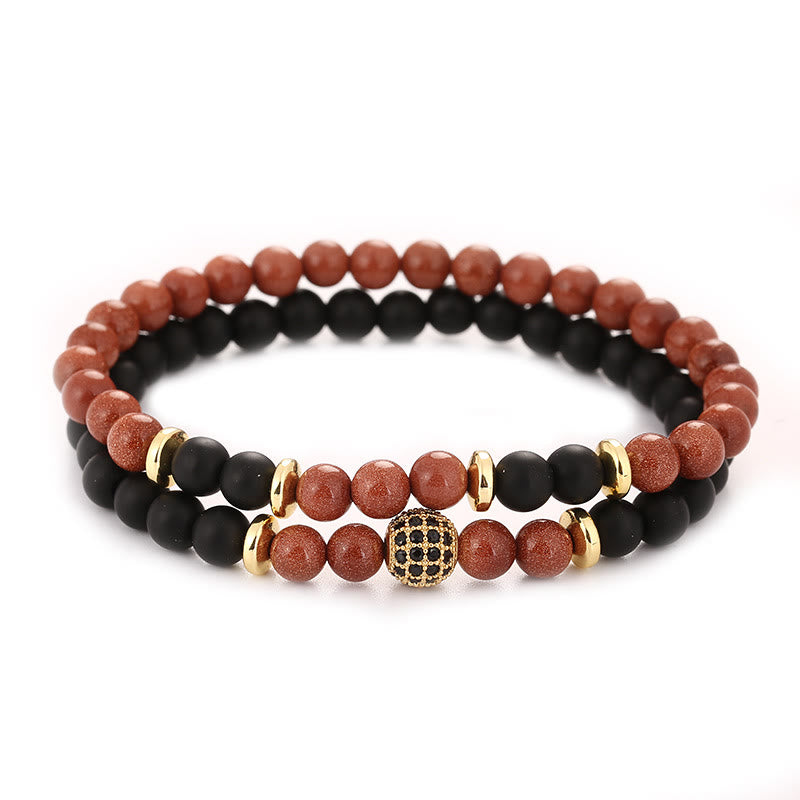 Olivenorma Natural Crystal Two Layer Beaded Men Bracelet - Sandstone&Black Onyx - image 23
