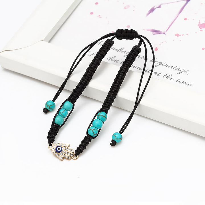 Olivenorma Turquoise White Zircon Evil Eye Braided Adjustable Bracelet - image 11