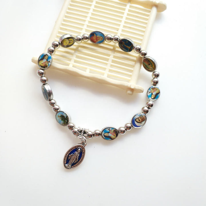 Olivenorma Acrylic Crystal Stretch Wire Alloy Christianity Cross Bracelet - Virgin Mary - image 9