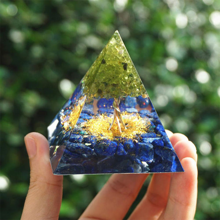 Olivenorma Tree of Life Peridot With Lapis Lazuli Orgone Pyramid - image 4