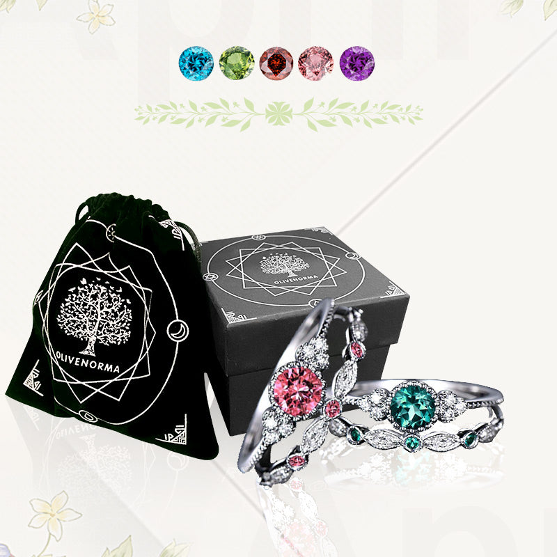 Wealth Goddess Emerald Zircon 2Pcs/Set Ring - image 6