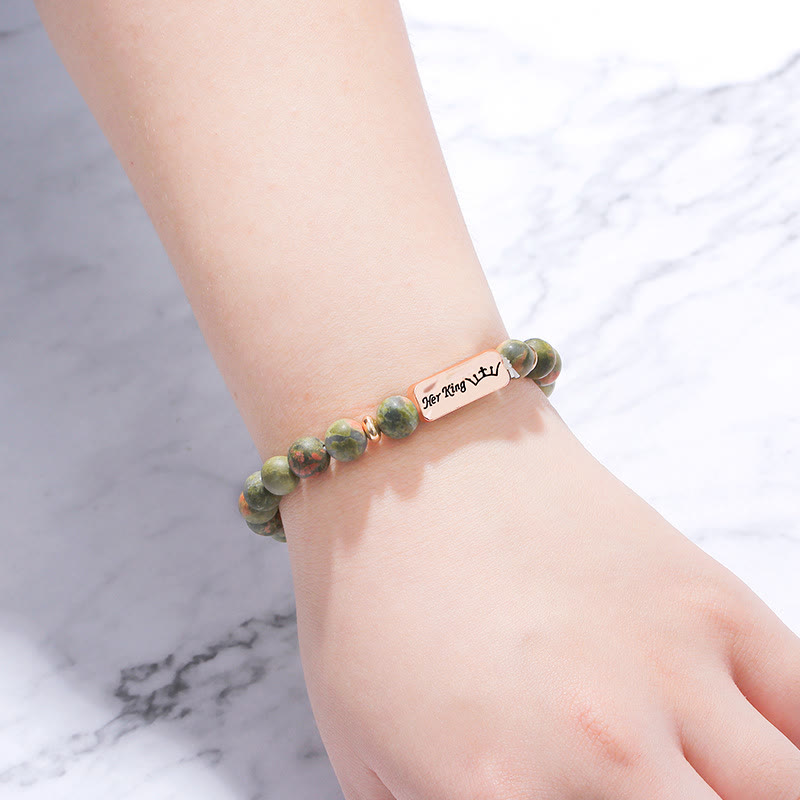 Olivenorma Natural Gemstone Her King /His Queen 2 Piece Engraving Bracelet - image 5