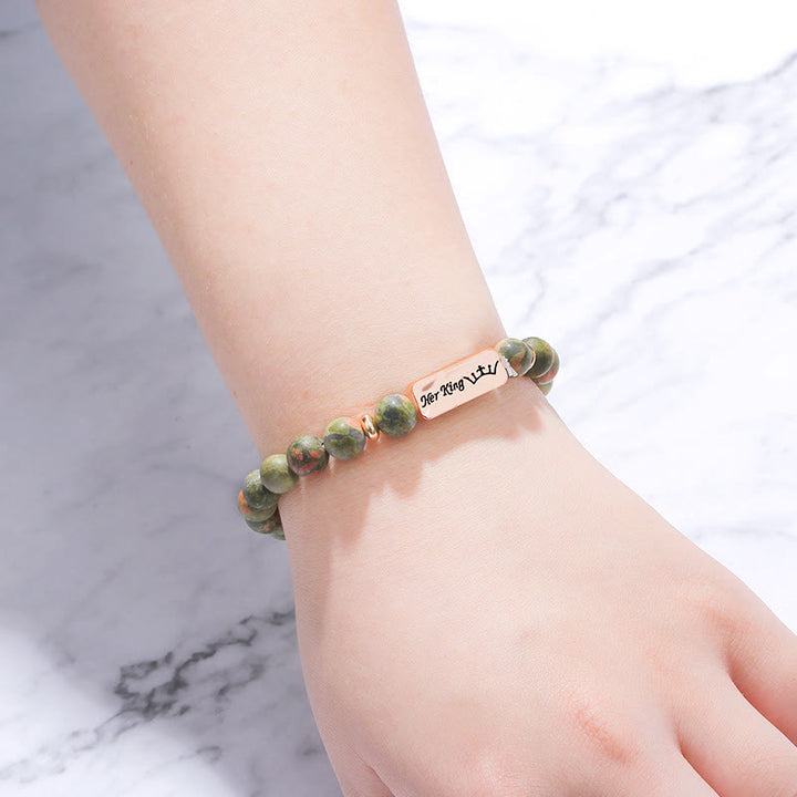 Olivenorma Natural Gemstone Her King /His Queen 2 Piece Engraving Bracelet - image 5
