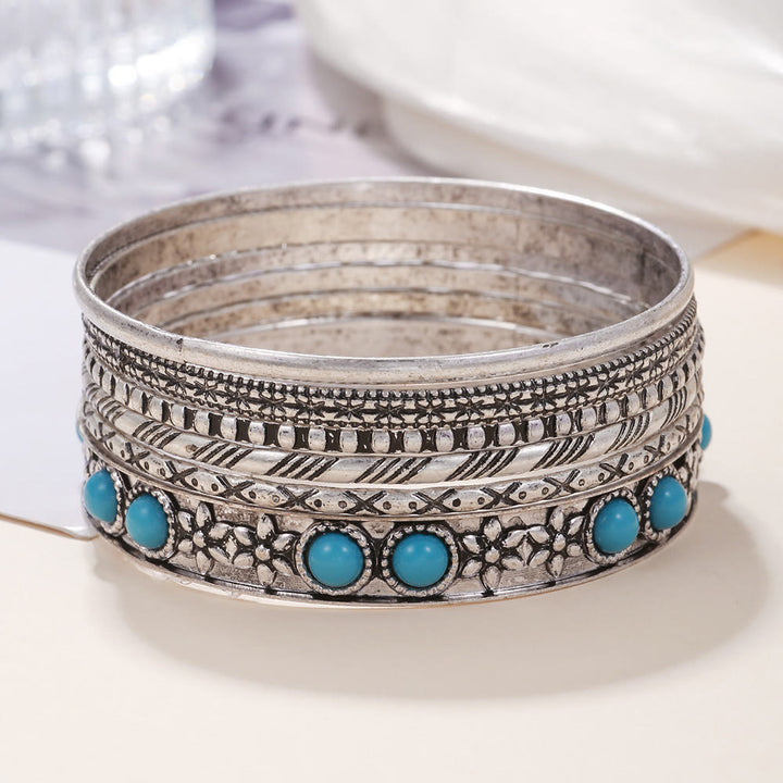 Olivenorma Bohemian Ethnic Exaggerated Metal Turquoise Bracelet - Silver - image 2