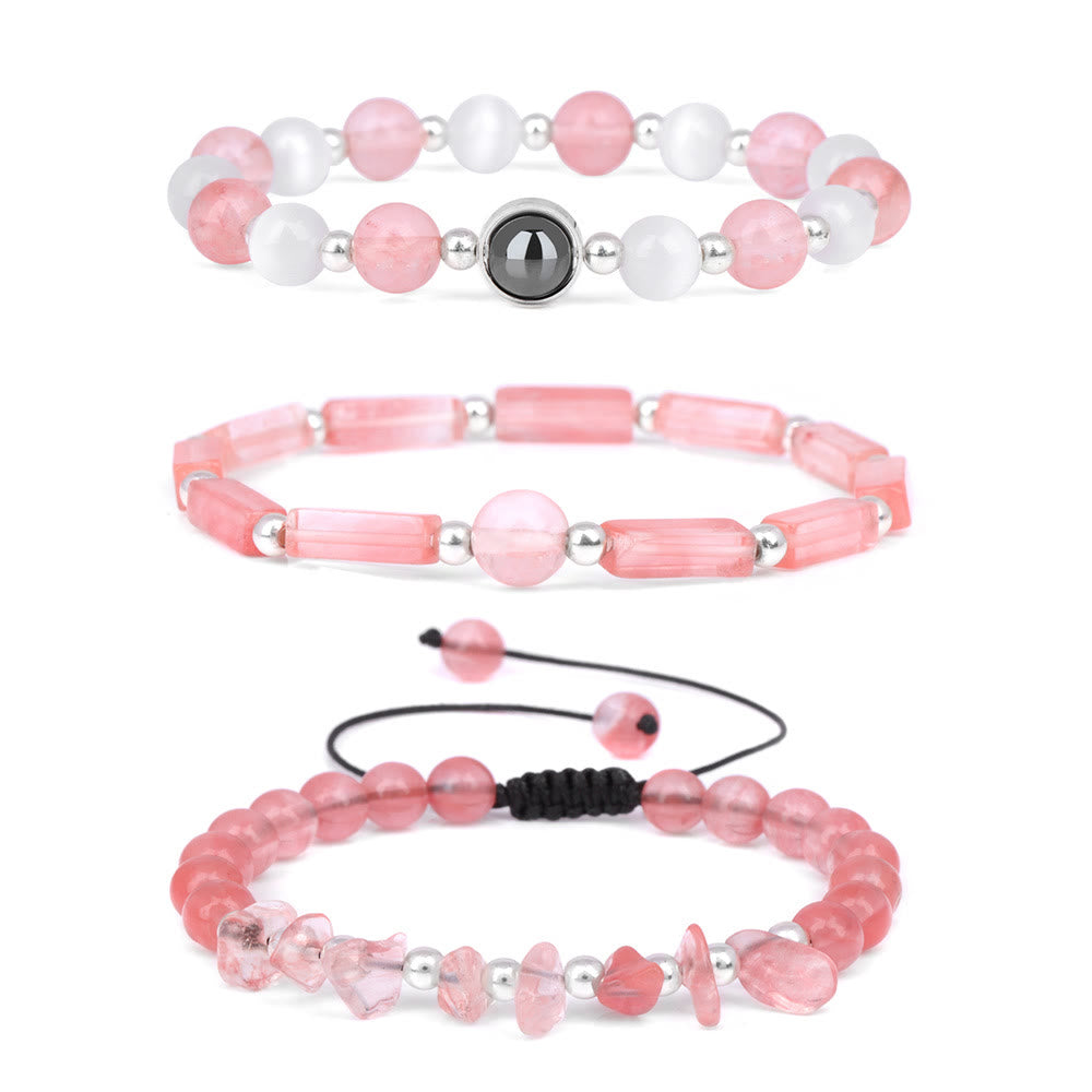Olivenorma "Healing Wishes" Natural Crystal 3 Pieces Set Bracelet - Rose Quartz - image 7