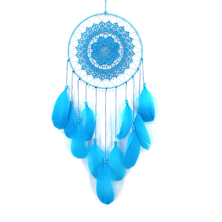 Olivenorma Handwoven Bohemian Dreamcatcher - Small Blue Flowers - image 14