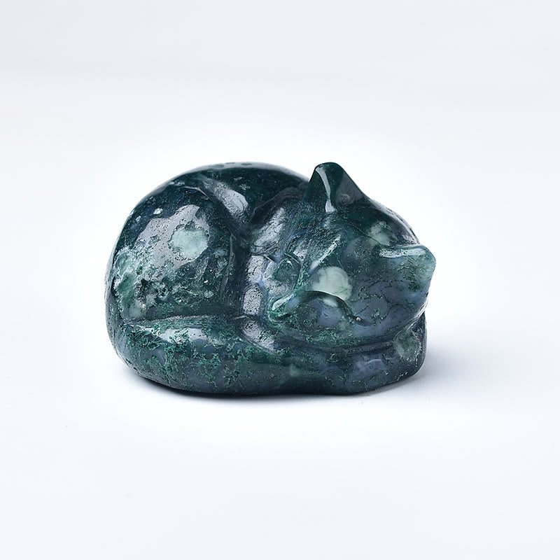 Olivenorma Moss Agate Sleeping Cat Carving Gemstone Decoration - image 4