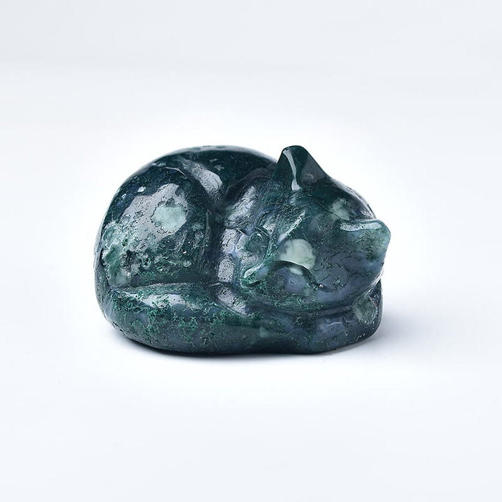 Olivenorma Moss Agate Sleeping Cat Carving Gemstone Decoration - image 4