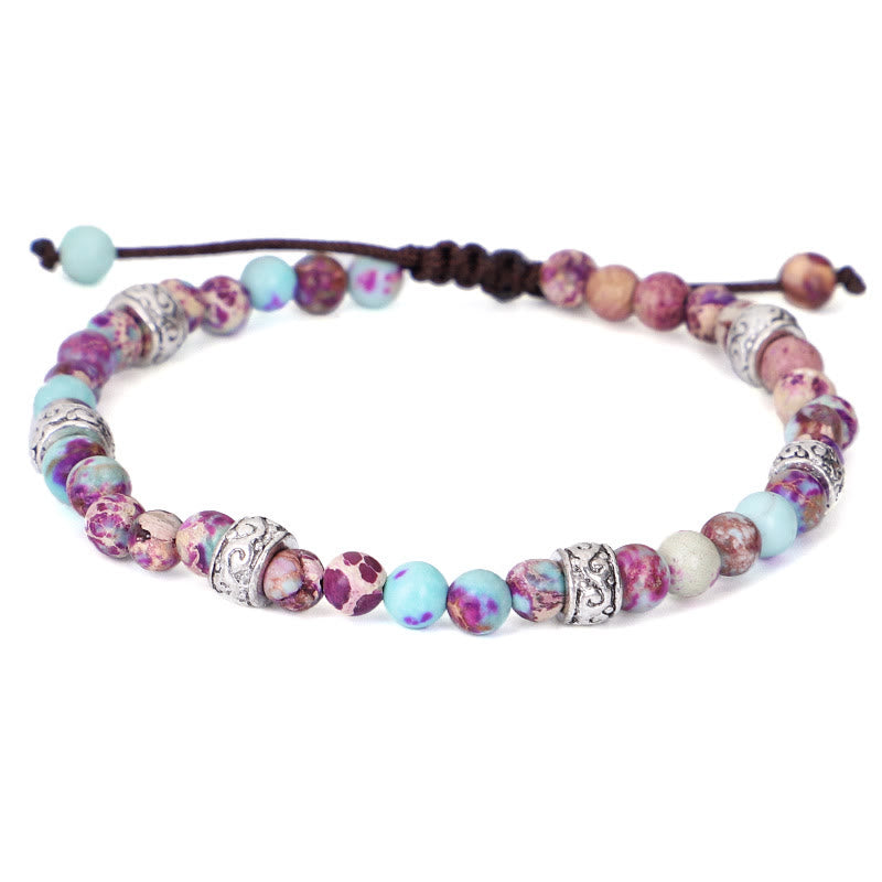 Olivenorma Natural Multicolor Imperial Stone Beaded Braided Bracelet - Blue Purple Emperor Stone - image 6