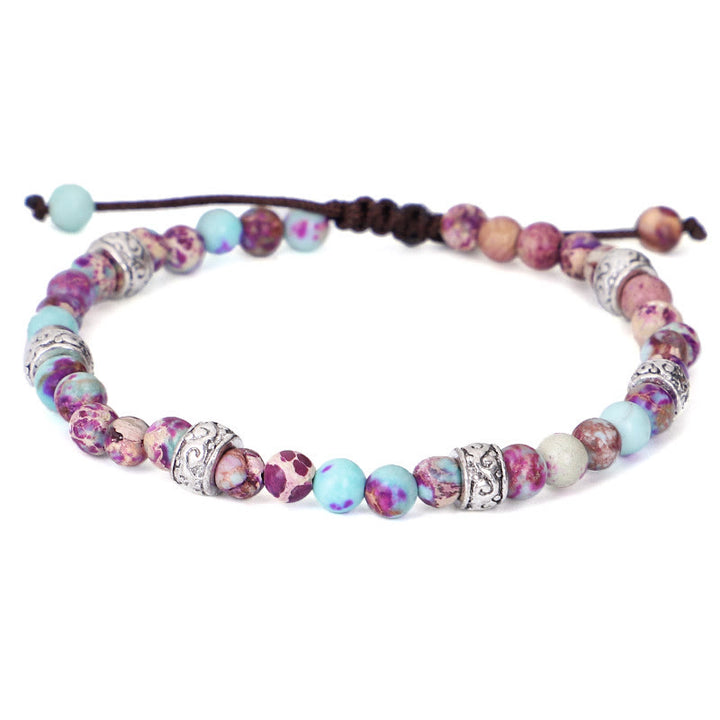 Olivenorma Natural Multicolor Imperial Stone Beaded Braided Bracelet - Blue Purple Emperor Stone - image 6