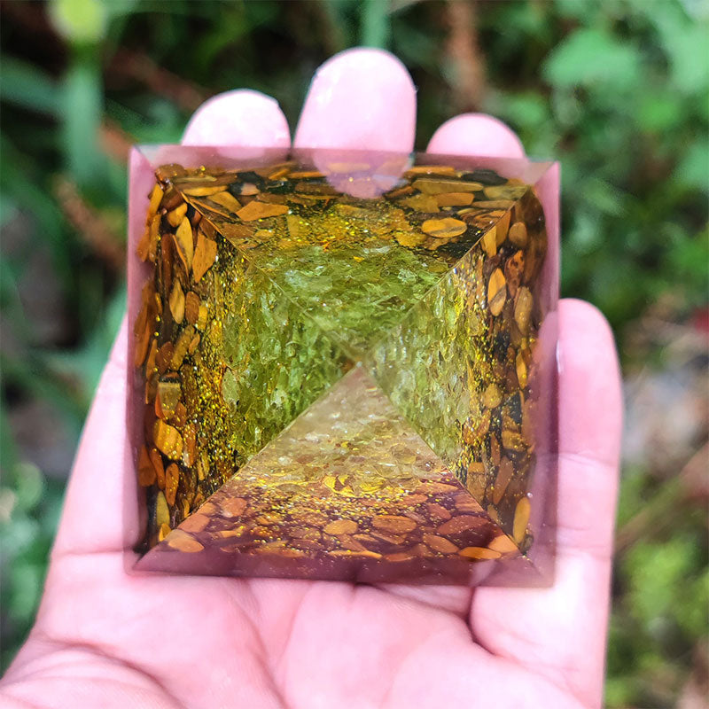 Olivenorma Tiger Eye with Peridot Tree Of Life Orgone Pyramid - image 3