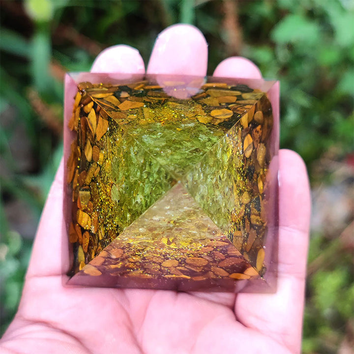 Olivenorma Tiger Eye with Peridot Tree Of Life Orgone Pyramid - image 3
