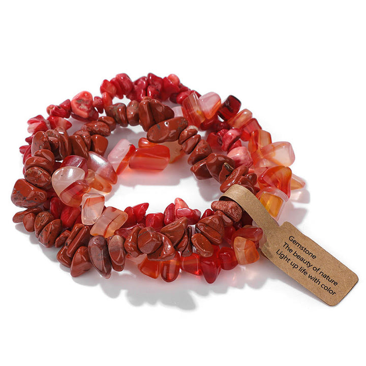 Olivenorma Natural Irregular Crystal Gravel Three Layer Bracelet - Red Agate&Red Jasper&Red Coral - image 27